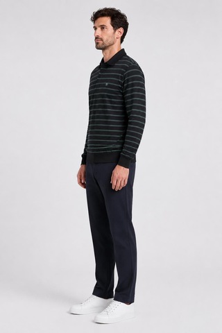 Alexandergardi Çizgili Polo Yaka Sweatshirt Siyah