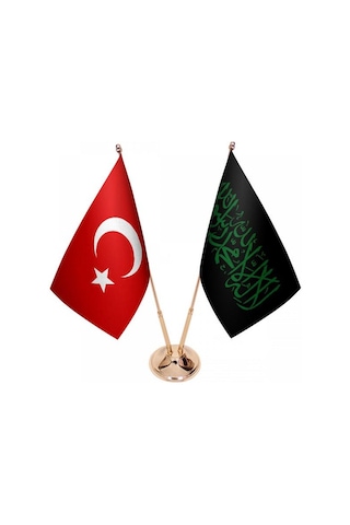 Masa Üstü Siyah Kelimei Tevhid Bayrağı Türk Bayrağı İkili Pirinç