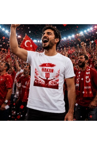 Bk Gift Kişiye Özel Türkiye Taraftar Temalı 2026 Dünya Kupası Tasarımlı Tişört-7, Tek Yürek Milli Takım Ruhu Beyaz