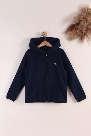 Monox Lastik Manşetli Fermuarlı Kapüşonlu Çocuk Unisex Polar Ceket Lacivert