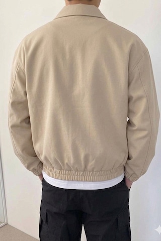 Tarz Cool Erkek Oversize Bomber Ceket Fermuarlı Basic Günlük Şık Mont Bej