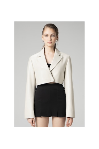 Dericlub Jasmine Kadın Crop Blazer Hakiki Deri Ceket Bej Null Bej