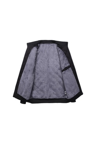 Dik Yakalı, Polar Astarlı, Kalın, Hafif Ve Sıcak Erkek Ceketi Siyah