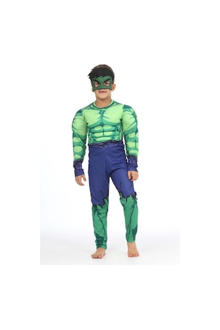 Yeni Sezon Sevilen Karakter Yeşil Dev Kahraman Hulk Kaslı Kostüm - Dolgulu Yeşil