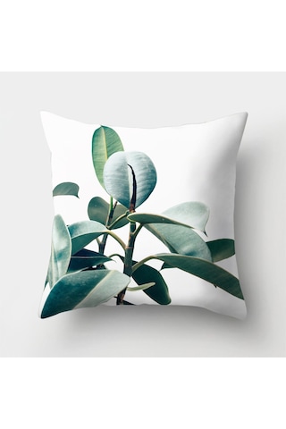 Kauçuk Bitkisi Görselli 45x45 Yastık Kırlent Kılıfı Yeşil
