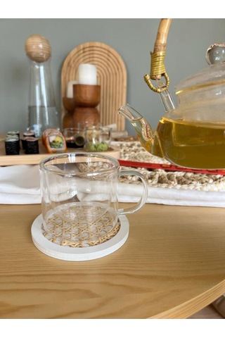 2 Li Rattan Hazeran Bardak Altlığı Beyaz %100 Doğal Hazeran Beyaz