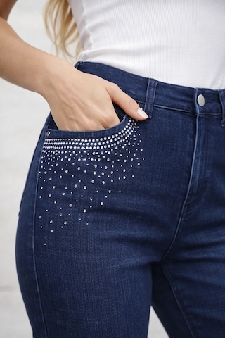 Moda Berray 25-p-004 Cebi Taş Baskılı Yuksel Bel Dar Paça Kot Pantolon Mavi