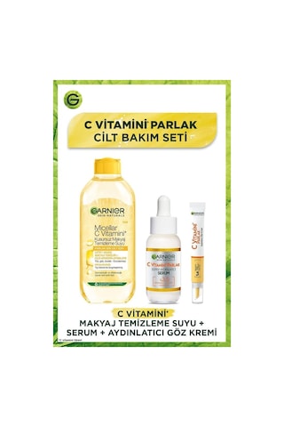 C Vitamini Parlak Aydınlatıcı Göz Kremi 15ml + Süper Aydınlatıcı Serum 30ml + Makyaj Temizleme Suyu pktcvtmncltbkmst-9493