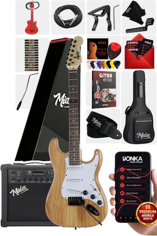 Midex Rph-320wd-25amp Ahşap Renk Strat Kasa Sss 25w Amfili Elektro Gitar Seti
