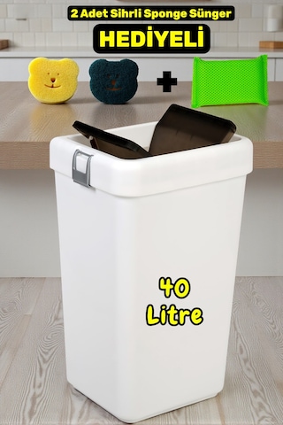 Technow Motek COB-412 40 Litre Kilitli Hassas Kapaklı Çöp Kutusu Kovası + Temizlik Seti