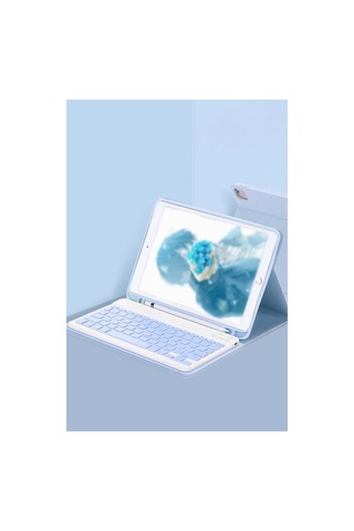 Apple İpad Pro 11 2024 Kılıf Kc01 Smart Klavyeli Tablet Kılıfı - Açık Mavi Arka Kapak