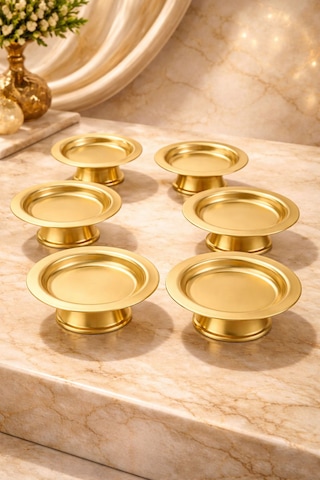 6'lı Ayaklı Gold Metal Lokumluk Seti- Metal Gold Kahve Yanı Lokumluk, Şekerlik