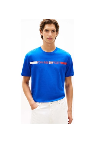 Tommy Hilfiger Brand Love Strıpe Tee - Logo Baskılı T-shırt Blue