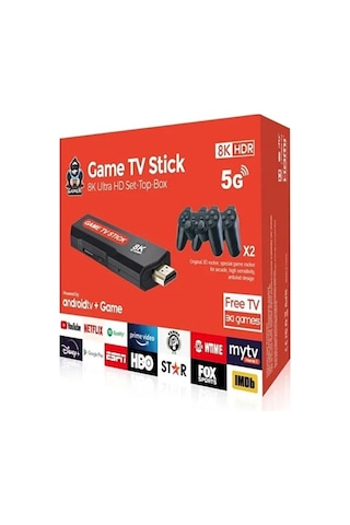 Oyunlu i Game Box Android Tv Stick 8k Hdr 2 Kollu Retro Oyun Konsolu