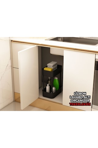 Lizbon Çok Amaçlı 2 Katlı Banyo Organizer Düzenleyici Dolap Içi Tezgah Altı Tekerleksiz Organizer Siyah