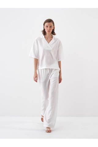 Xint Beyaz Doğal Dökümlü Oversize Bluz 751129