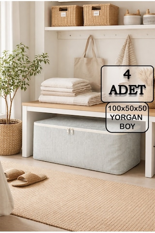 4'lü Set Gri Çizgili Yastık Ve Yorgan Saklama Hurcu - Mega Boy 100x50x50 Cm Diğer 4'lü Set Gri Çizgili Yastık Ve Yorgan Saklama Hurcu - Mega Boy 100x50x50 Cm Diğer