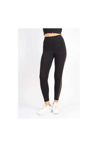 Soft&Basic Siyah Polyester Paçası Tül Detaylı Yüksek Bel Tayt Siyah