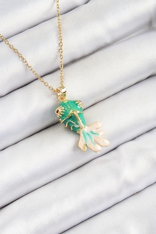 316l Çelik Zincir Yeşil Balık Model Gold Renk Kadın Kolye Eb-bko1 Çok Renkli