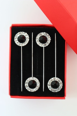 Numetal 4 Lü Oval Siyah Taşlı Eşarp İğnesi. Şal İğnesi. Türban İğnesi. Başörtü İğnesi. Eşarp Ve Şal İğnesi. Gümüş