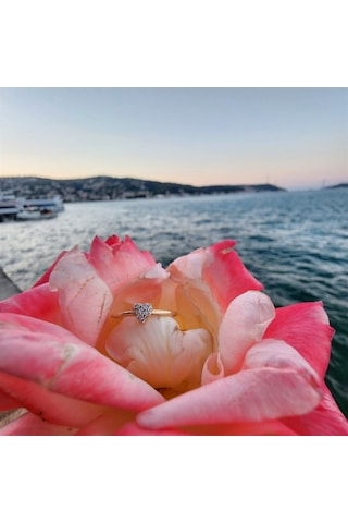 Love Kalp Tektaş Minimal Estetik 14 Ayar Altın Yüzük-Hediye Tekta 552950145