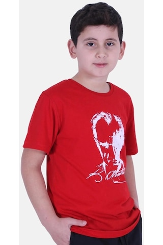Markahit Atatürk Baskılı İmzalı Kırmızı Unisex Çocuk T-shırt-kırmızı Kırmızı