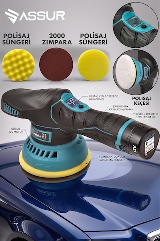 Assur ASR441 12 V Orbital 6 Kademeli Polisaj Mavi