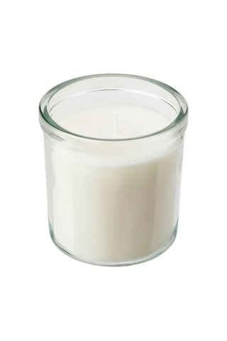 Ikea Adlad Cam Kaplı Kokulu Mum 8 X 8,5 Cm Ağaçsı Beyaz