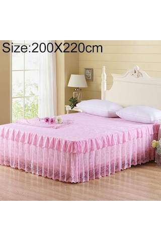 Sones Dantel Yatak Etek Çarşaf Prenses Yatak Örtüsü Yatak Örtüsü, Boyut: 200x220cm Pembe