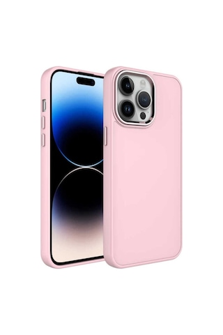 Apple Uyumlu iPhone 13 Pro Kılıf Metal Çerçeve Ve Buton Tasarımlı Silikon Zore Luna Kapak Pembe
