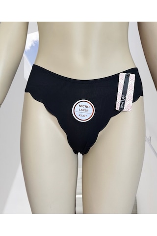 Mikro Lazer Kaşkorse Fitilli Kumaş Normal Bel Dikişsiz Slip/külot Siyah