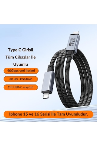 Polham Jasoz 2 Metre 240w 4.0 Thunderbolt Type-c To Type-c Şarj, Data Ve 8k 60hz Görüntü Aktarım Kablosu 1 Adet