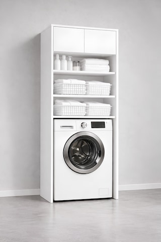 Lavin Beyaz Çamaşır Makinesi Üstü Dolap Çok Amaçlı Banyo Dolabı Raflı