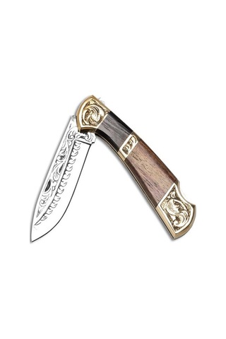 Bora 201 Orta Boy Yuvarlak Uçlu Wenge-Gül Saplı Gravürlü Çakı Kahverengi