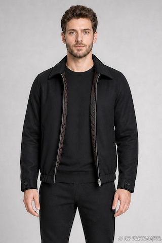 Freemen Erkek Oversize Fermuarlı İçi Kapitoneli Kaşe Ceket-415 Siyah