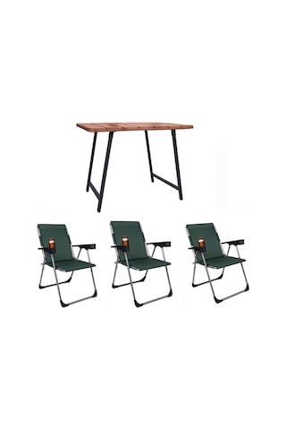 Alin Metal 3''lü Lüks Bardaklı Kamp Sandalyesi Ve Masa Set Yeşil Yeşil