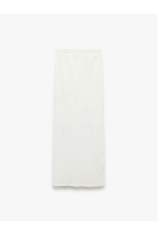 Koton Yüksek Bel Slim Fit Yırtmaç Detaylı Astarlı Midi Kalem Etek Ekru 5sal70006ık Ekru