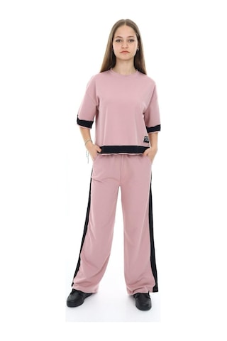 Kız Çocuk %100 Pamuk Oversize Yarım Kol Alt-üst Eşofman Takım-eşt-0013 Pudra