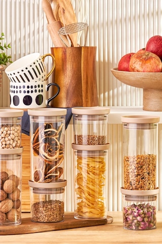 Emsan Arya 8'li Kavanoz/Saklama Kabı Bej