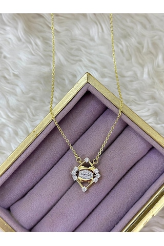 Premium Gold Renk Vıp Seri Geometrik Taşlı Şık Ve Parlak 316l Çelik Kolye 45cm Altın