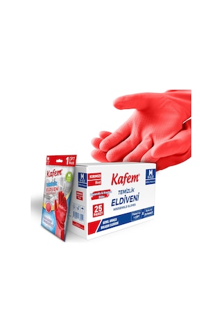 Kafem Temizlik Eldiveni (8-8,5) Medium Kırmızı X 25 Paket (Kutu)
