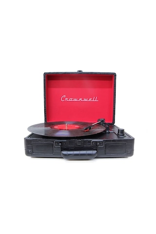 Cr Serisi Şarjlı Taşınabilir Çantalı Pikap - Bluetooth Bağlantılı, Dahili Hoparlörlü, 3 Devirli 33/45/78 , Vintage Tasarım Plak Çalar - Siyah Timsah Derisi Desenli Siyah