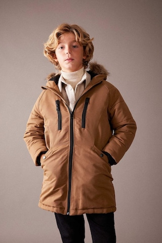 Defacto Erkek Çocuk Su İtici Çıkarılabilir Kürklü Kapüşonlu Pelüş Astar Kaban A2733A823CWBN315 Kahverengi