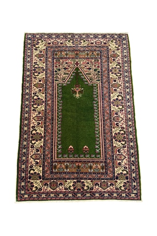 El Dokuma Sıfır Yeşil Bünyan Seccade 87x130 Kök Boya Yün Namazlık