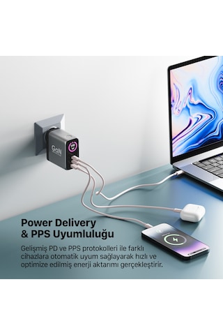Xenon Smart Hızlı Şarj Adaptörü 140w Gan, 2x Usb-c & Usb-a Çıkışı, Pd Pps, Dijital Ekran X6415