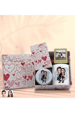 BK Gift Sevgiliye Özel Karikatürlü Kutuda Hediye Seti, Kupa Bardak, Sevgili Hediyesi, Kokulu Mum, Fotoğraflı Çerçeve-9