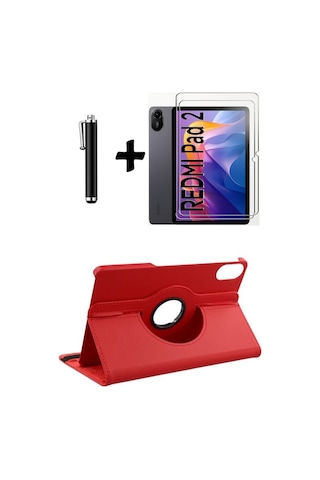 Xiaomi Redmi Pad 2 11 Inç 2025 360 Dönebilen Standlı Tablet Kılıfı Ekran Koruyucu Ve Kalem Seti Kapaklı Kılıf