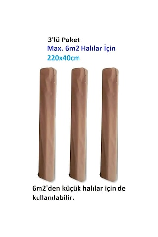 3 Adet Halı Hurcu Kılıfı Poşeti 220x40cm (Max. 6m2 Halı İçin) Bej