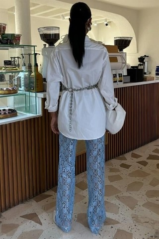 Modasize İçi Astarlı Dantel Pantolon 0081 Mavi