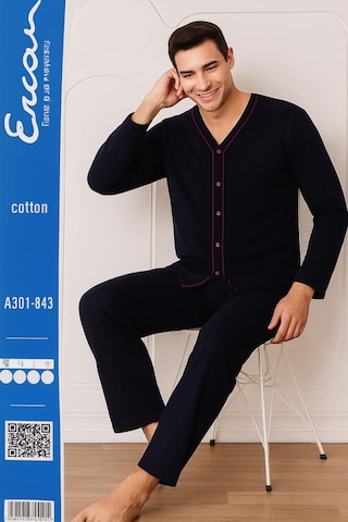 Sude Ercan Erkek Önden Düğmeli Uzun Kol İnce Pijama Takımı A301-843 - 1 Adet Lacivert